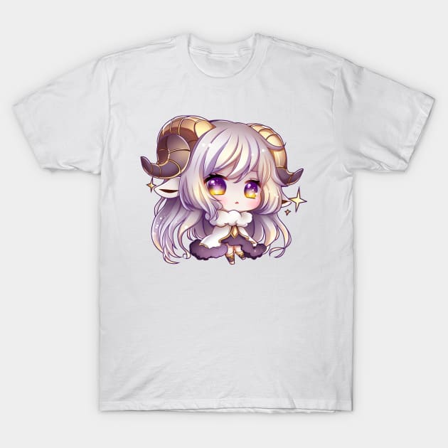 Aries the Ram Chibi Zodiac Anime Girl T-Shirt by peachycrossing